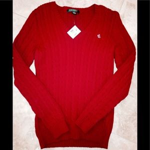 Red Ralph Lauren Cable Knit Sweater